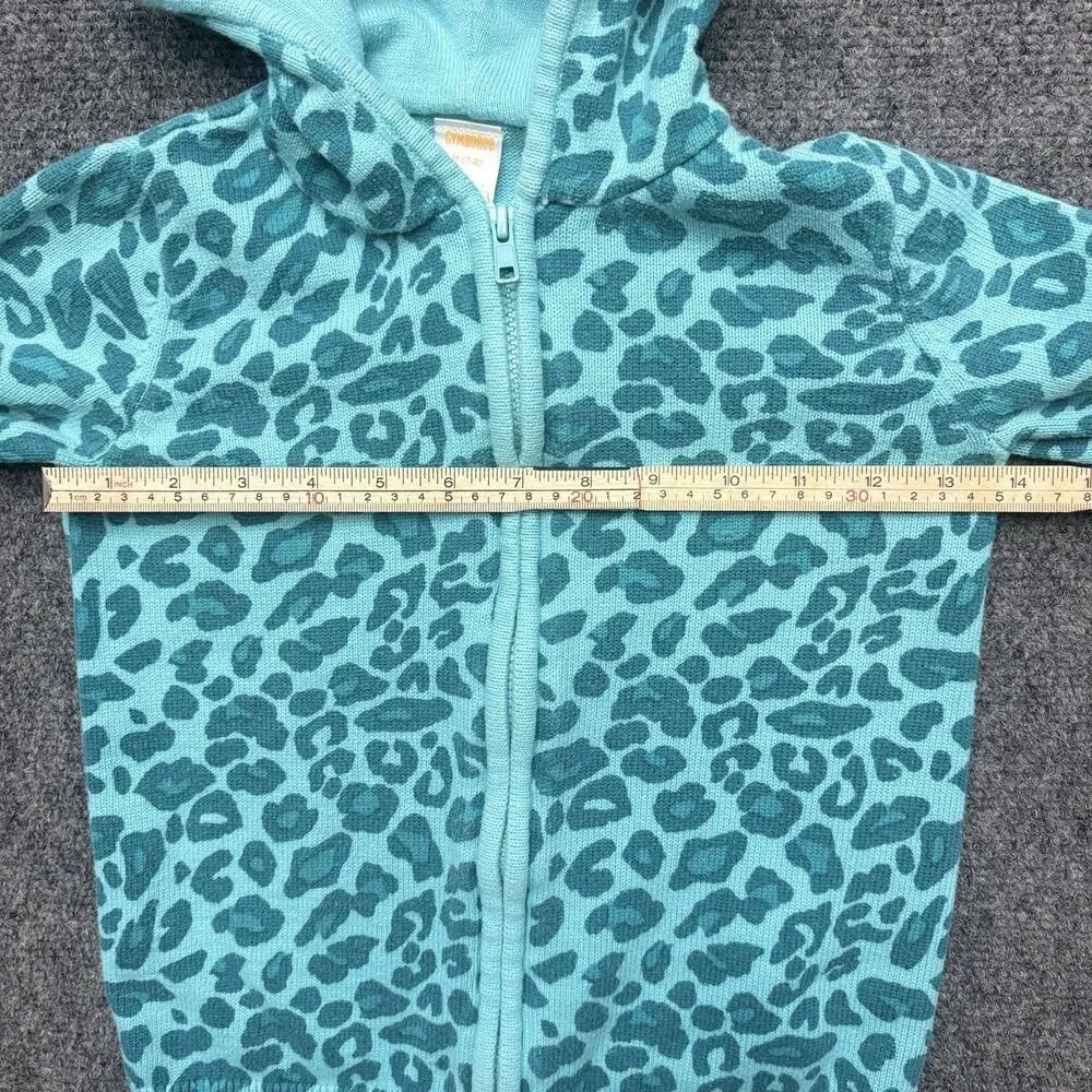 Gymboree Leopard Sweater Hoodie Teal Blue Full Zip Cotton Sweater Girls M 7/8
